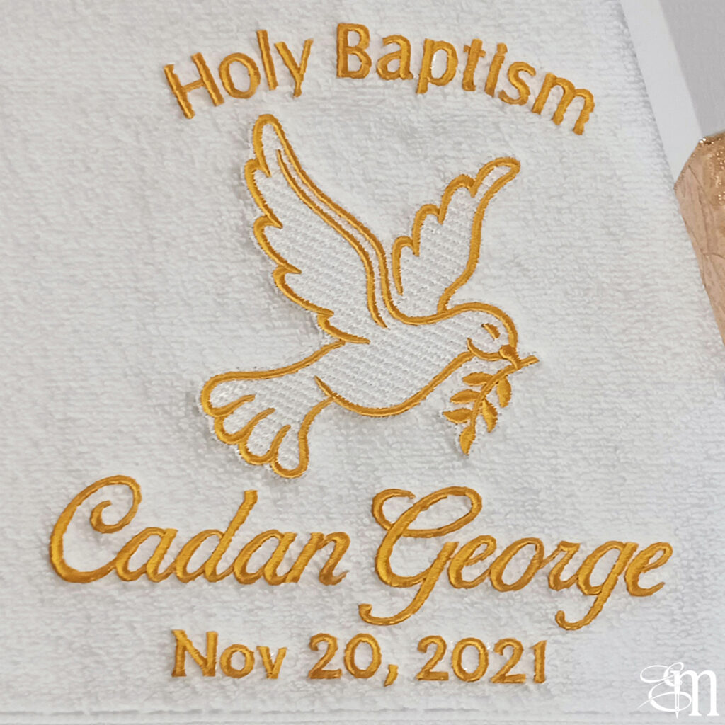 Services baptism towel dove