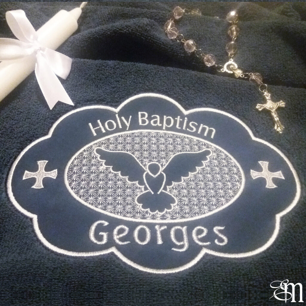 Services baptism towel dove applique