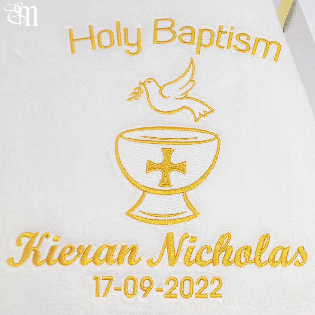 Services baptism towel font & dove